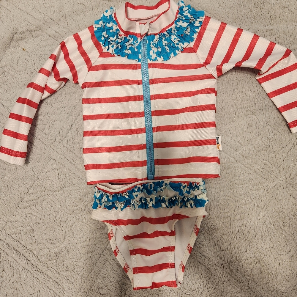 Swim Zip 6-12 Month Zip Up Rashguard And Bottoms